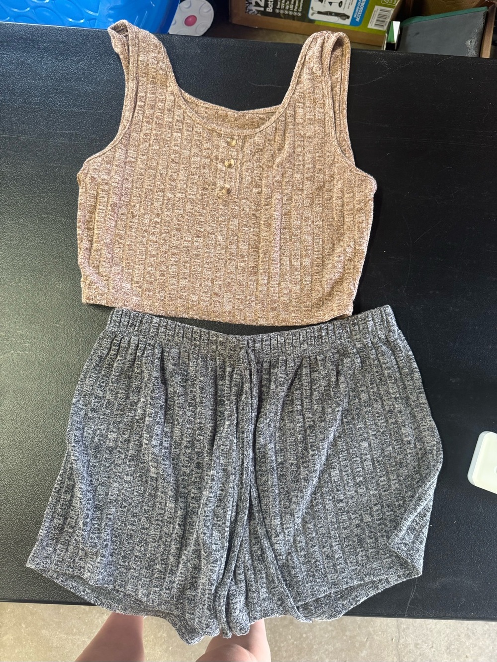 Amazon Ribbed Tank & Shorts Lounge Set in Taupe and Gray